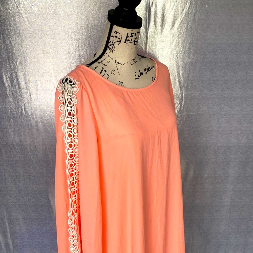 Trumpet Long  Sleeve Peach Midi Dress